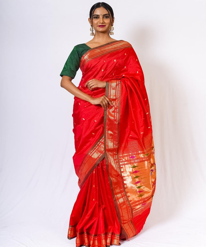 Traditional red handwoven paithani silk saree