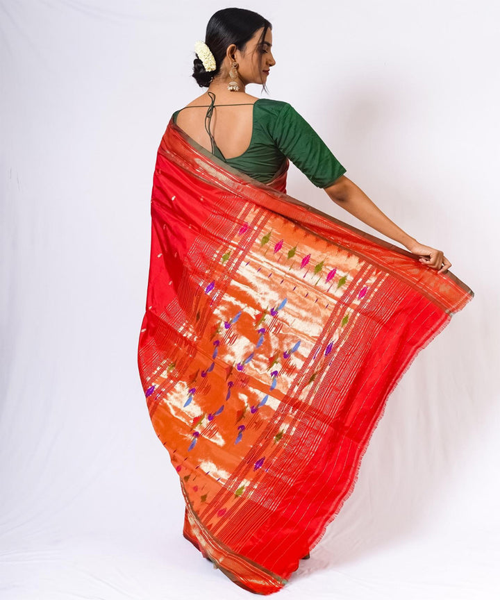 Traditional red handwoven paithani silk saree