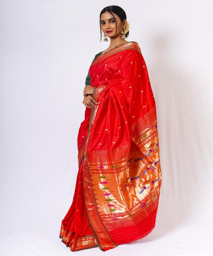 Traditional red handwoven paithani silk saree