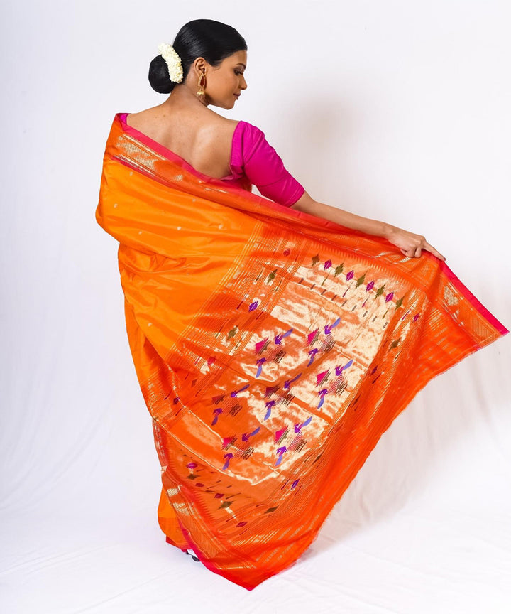 Orange handwoven paithani silk saree