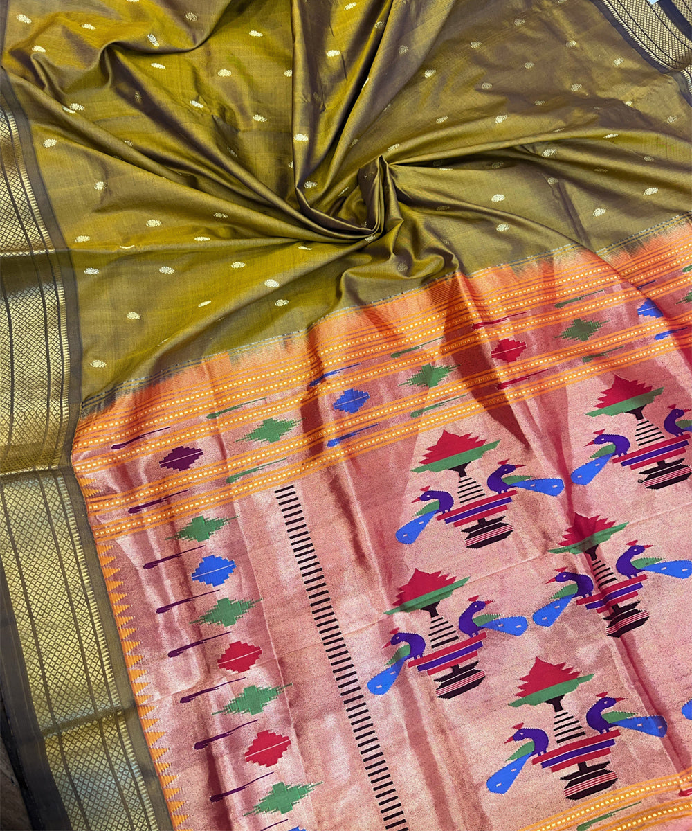 Moss green silk handloom paithani saree