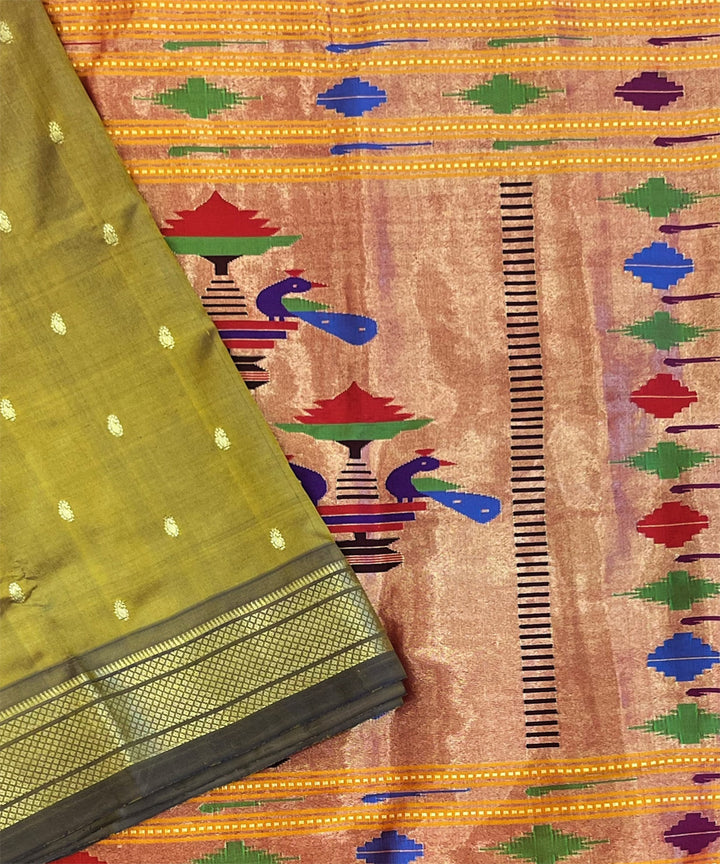 Moss green silk handloom paithani saree