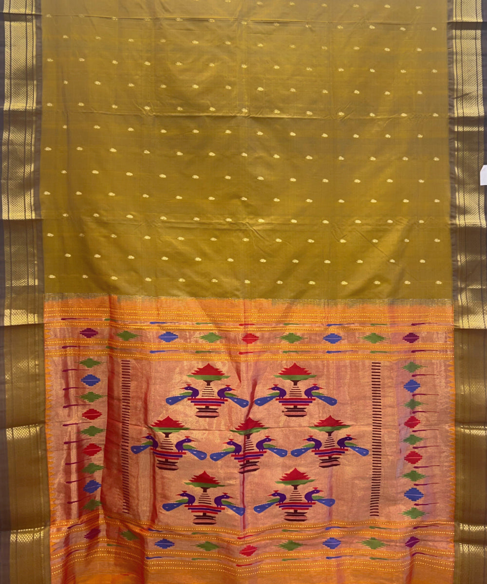 Moss green silk handloom paithani saree
