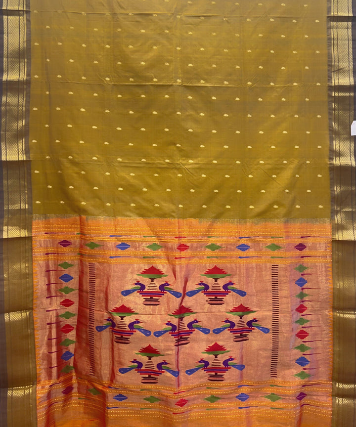 Moss green silk handloom paithani saree