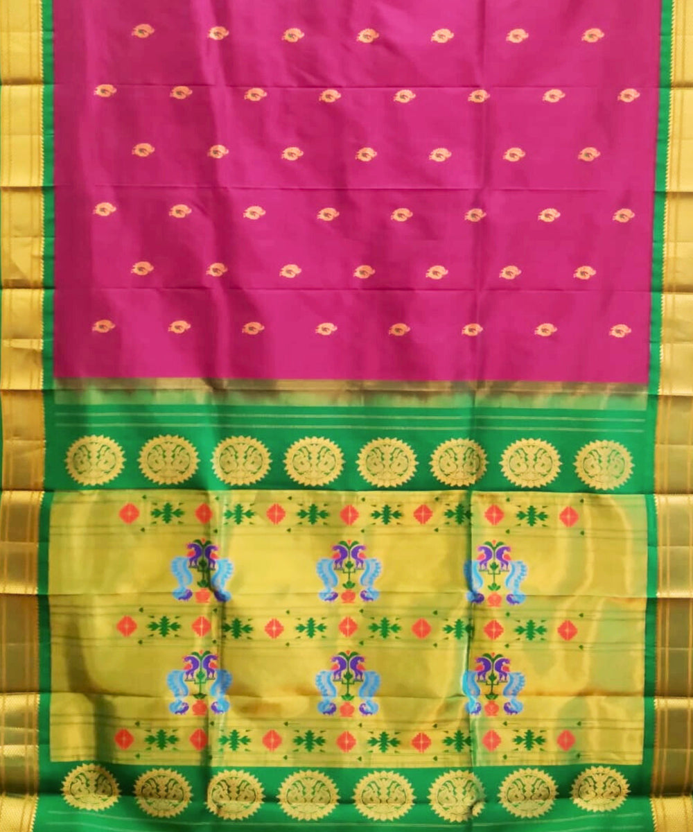 Purple peacock butti silk handloom paithani saree
