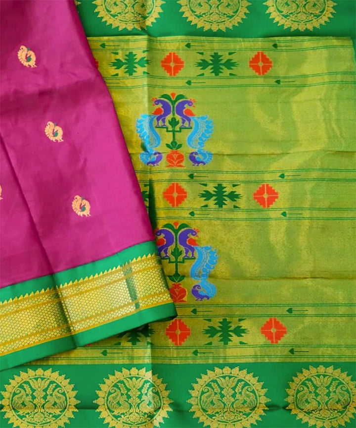 Purple peacock butti silk handloom paithani saree