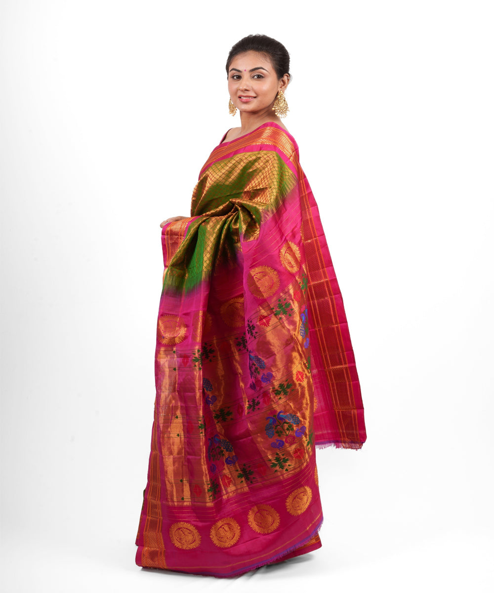 Traditional two tone rust silk handloom paithani saree