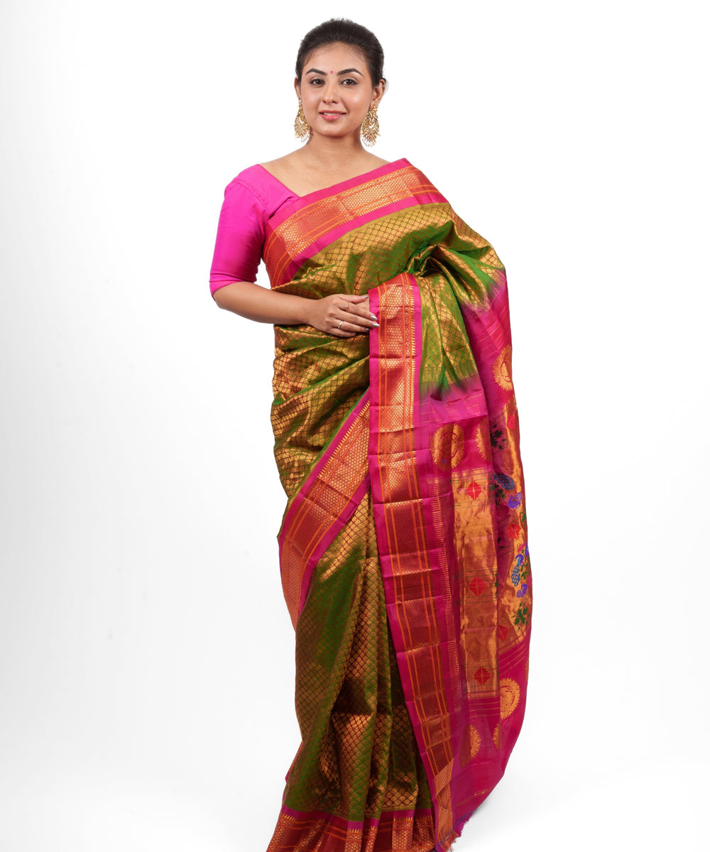 Traditional two tone rust silk handloom paithani saree