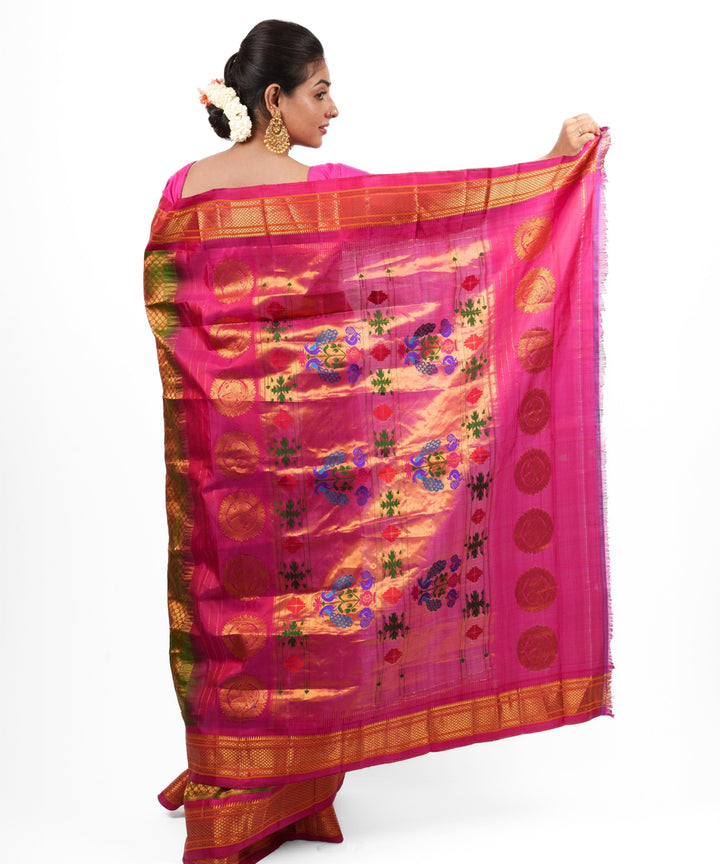 Traditional two tone rust silk handloom paithani saree