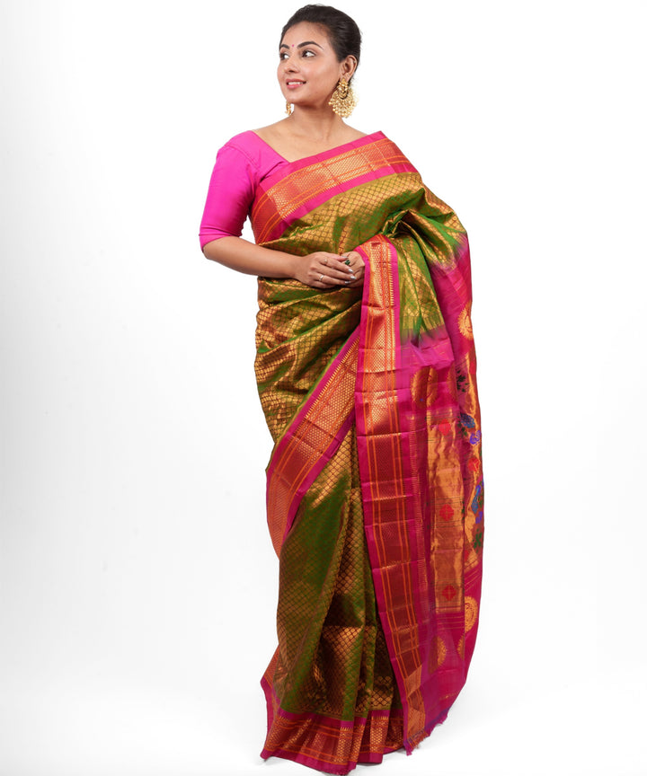 Traditional two tone rust silk handloom paithani saree