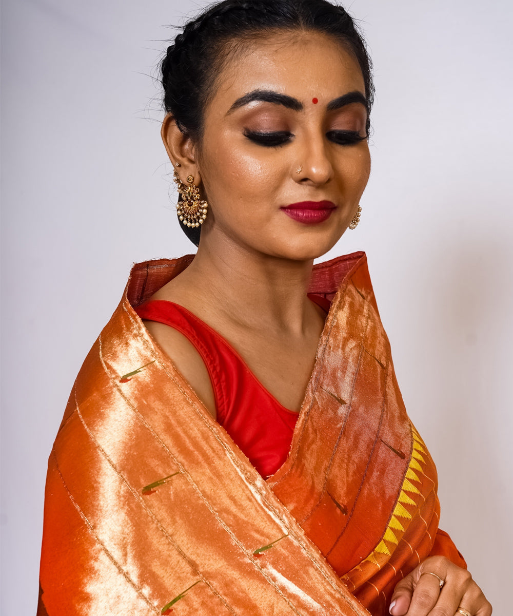 Mustard muniya border silk handloom paithani saree