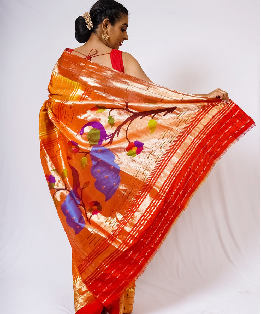 Mustard muniya border silk handloom paithani saree