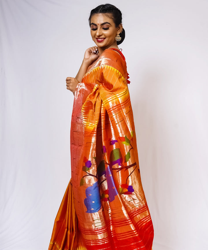 Mustard muniya border silk handloom paithani saree