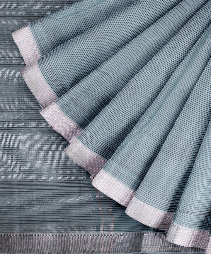 Light green silver zari border handwoven mangalagiri cotton saree