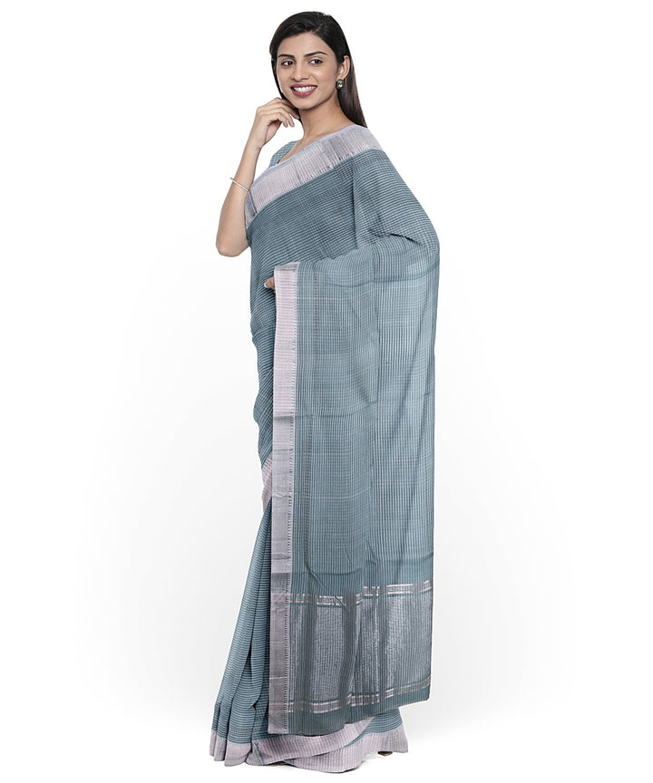 Light green silver zari border handwoven mangalagiri cotton saree