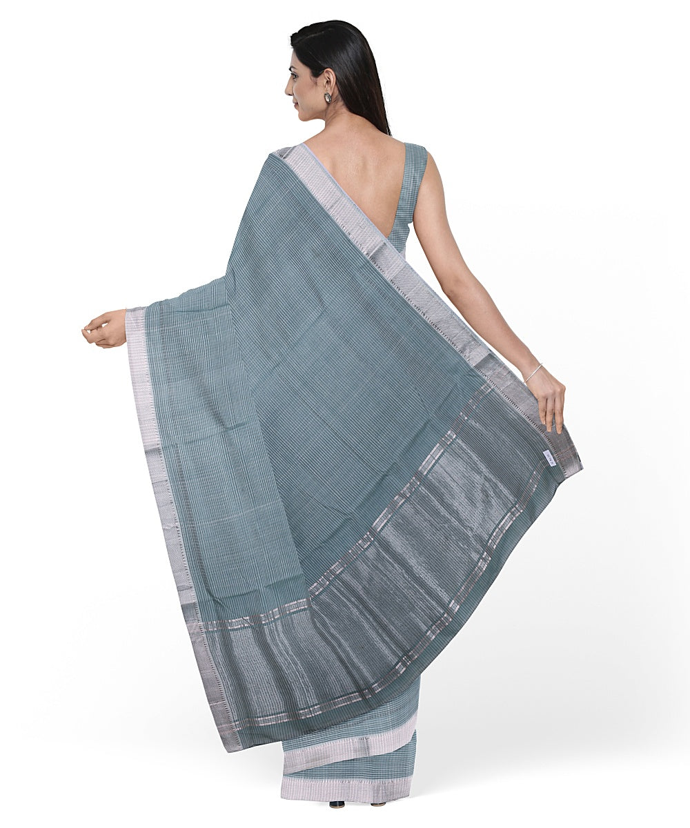 Light green silver zari border handwoven mangalagiri cotton saree