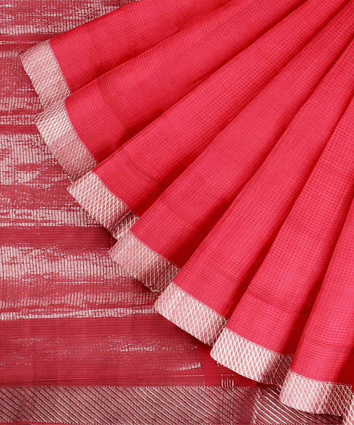 Pink Silver zari border handwoven cotton mangalagiri saree