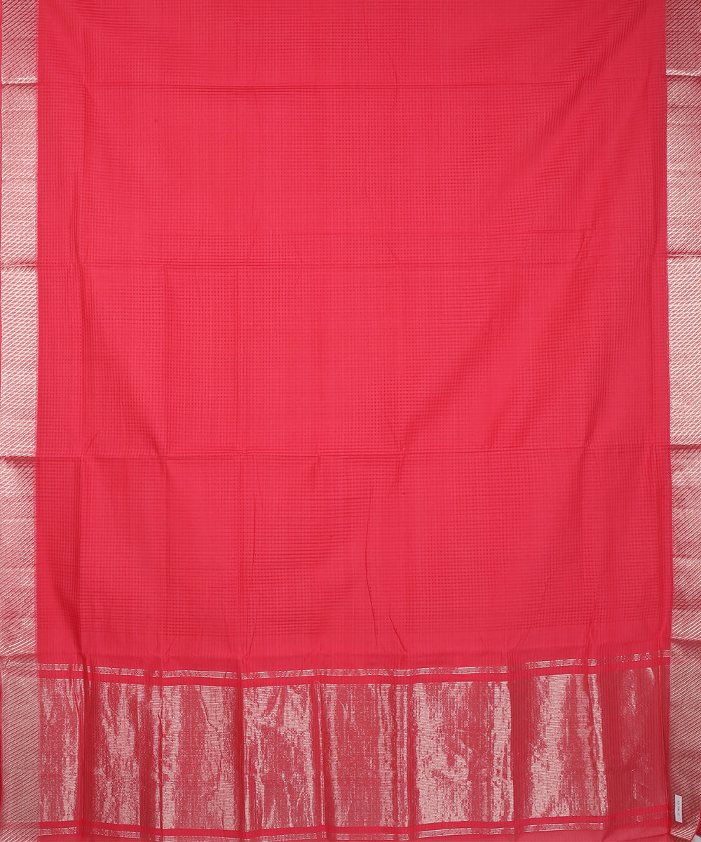 Pink Silver zari border handwoven cotton mangalagiri saree