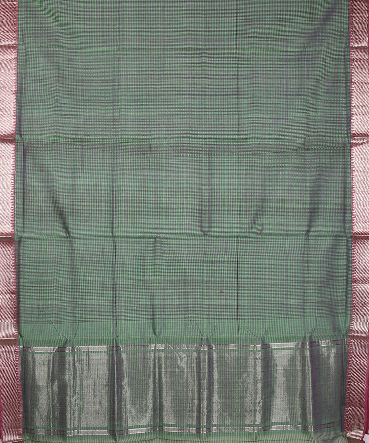 Dark green silver zari border handwoven mangalagiri cotton saree