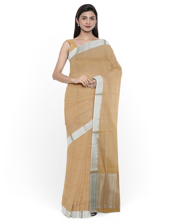 Yellow Silver zari border handwoven mangalagiri cotton saree