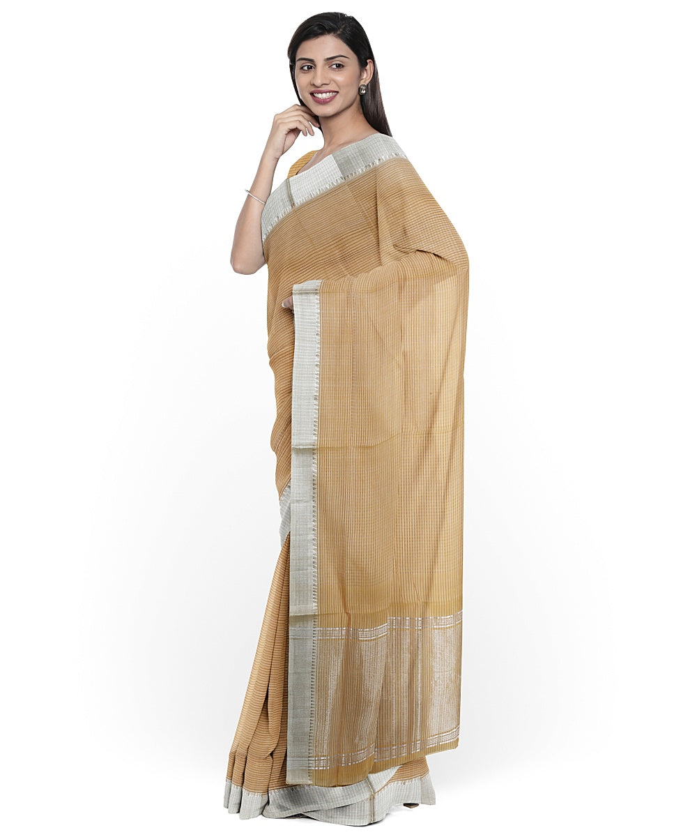 Yellow Silver zari border handwoven mangalagiri cotton saree