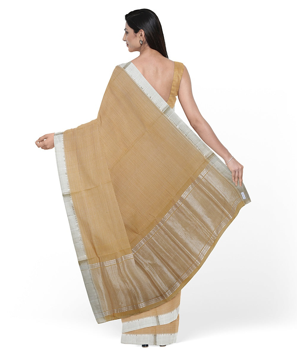 Yellow Silver zari border handwoven mangalagiri cotton saree