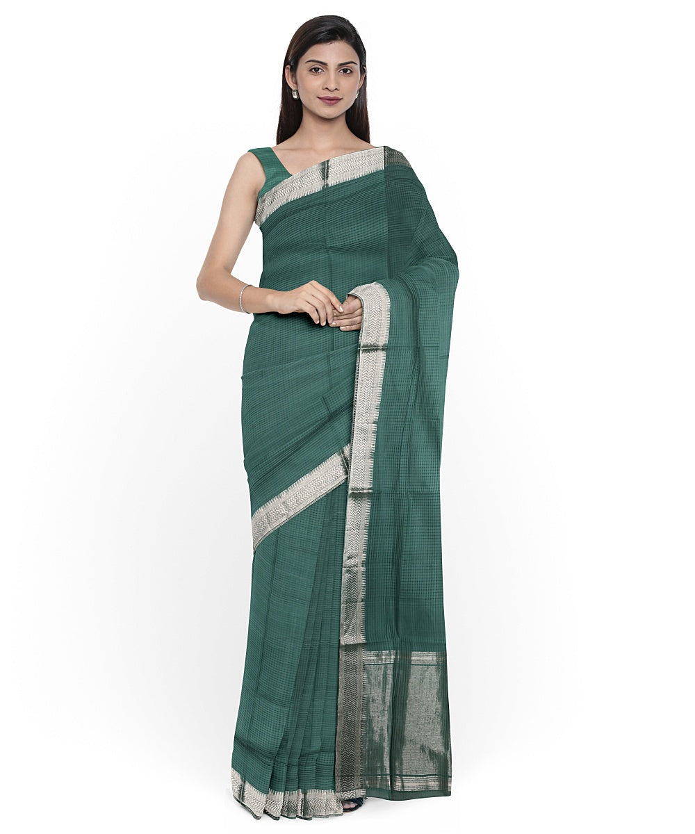Dark green gold zari border handloom mangalagiri cotton saree