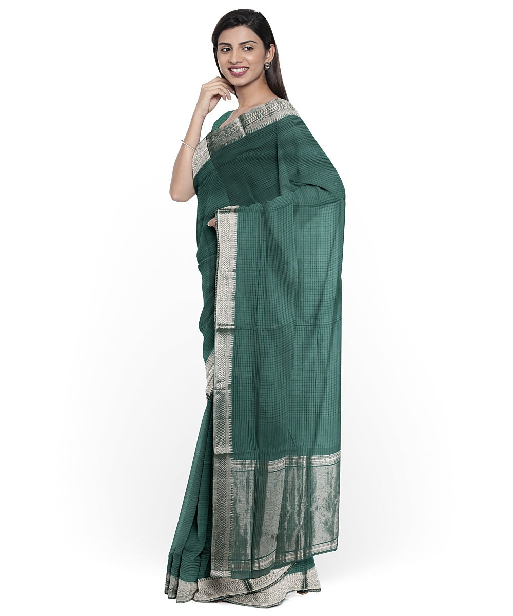 Dark green gold zari border handloom mangalagiri cotton saree