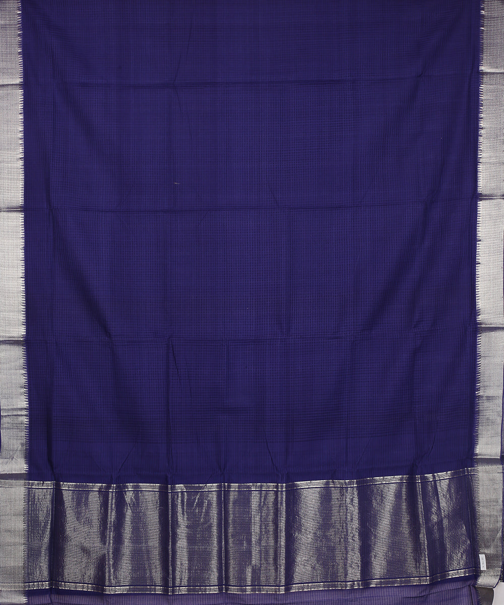 Navy blue silver zari border handwoven mangalagiri cotton saree