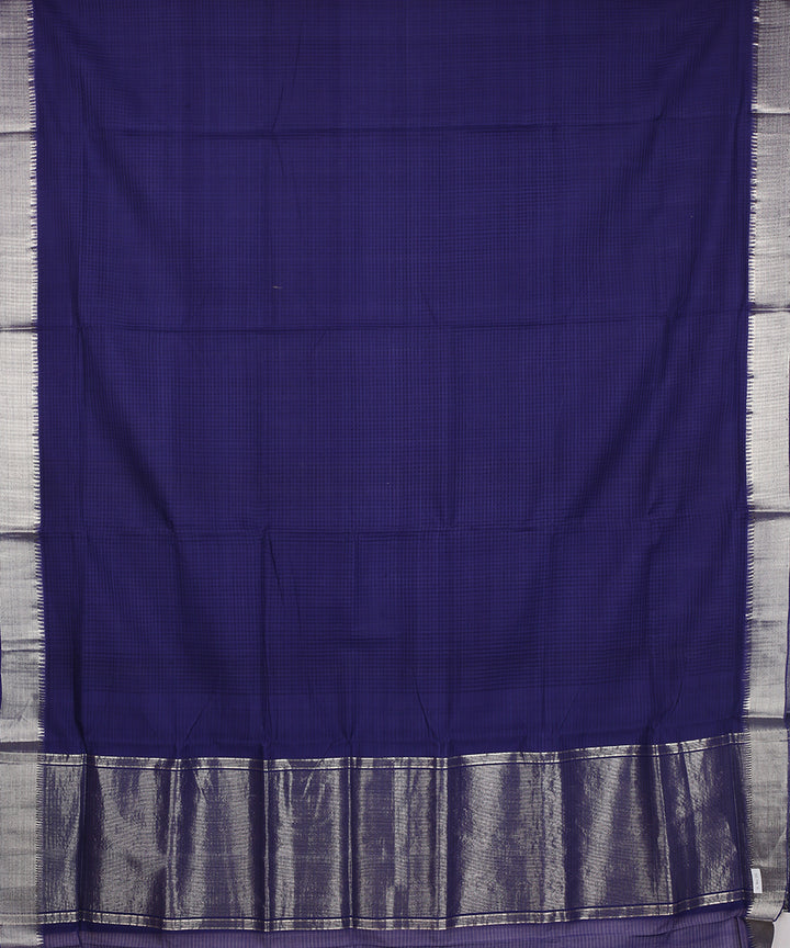 Navy blue silver zari border handwoven mangalagiri cotton saree