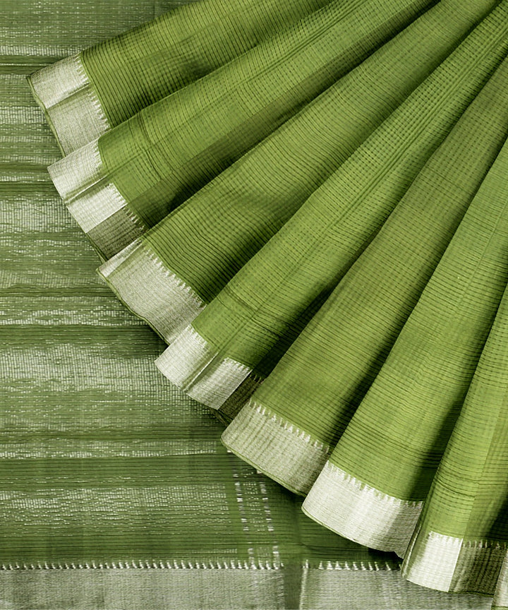 Olive green Silver zari border handloom mangalagiri cotton saree