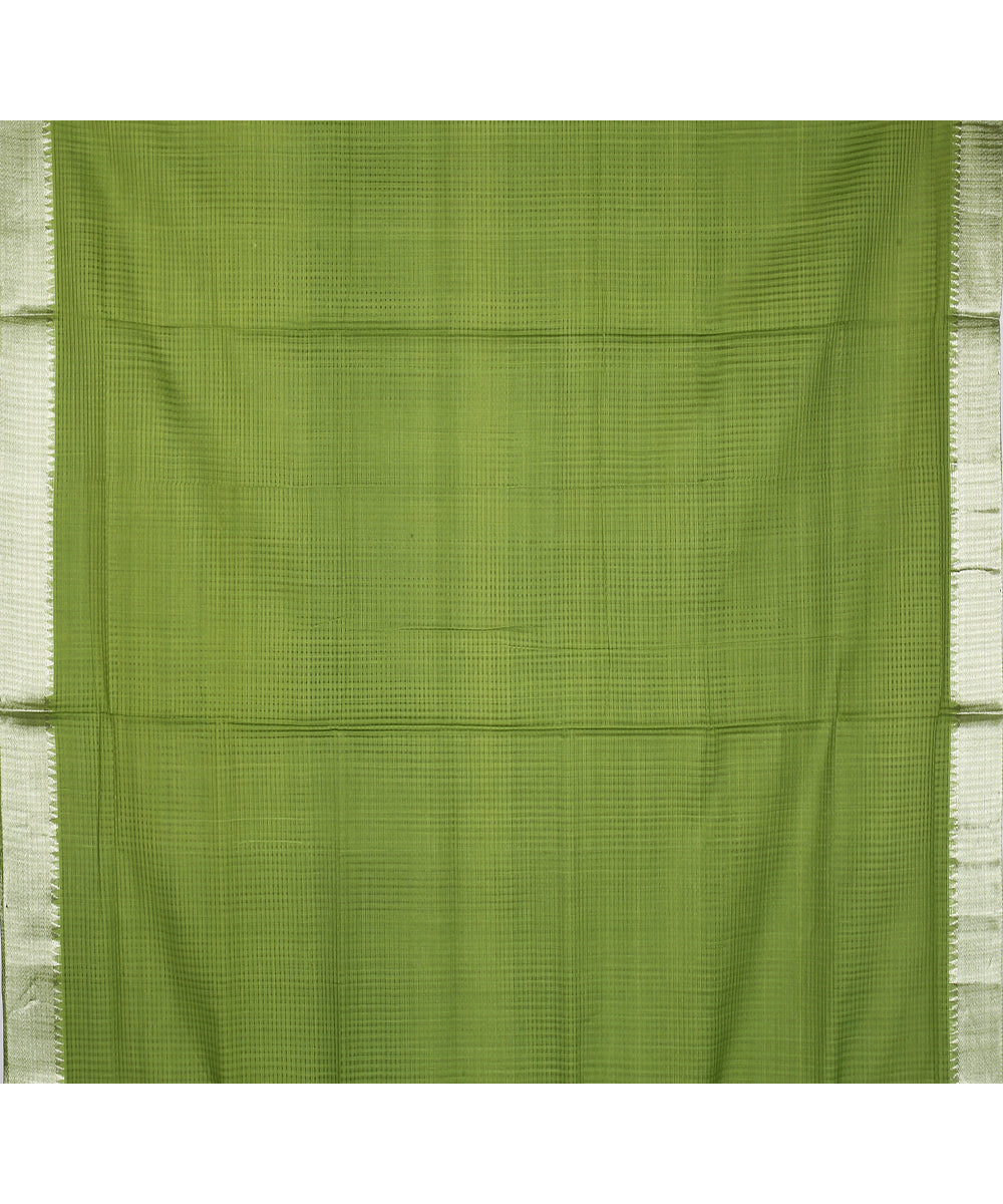 Olive green Silver zari border handloom mangalagiri cotton saree