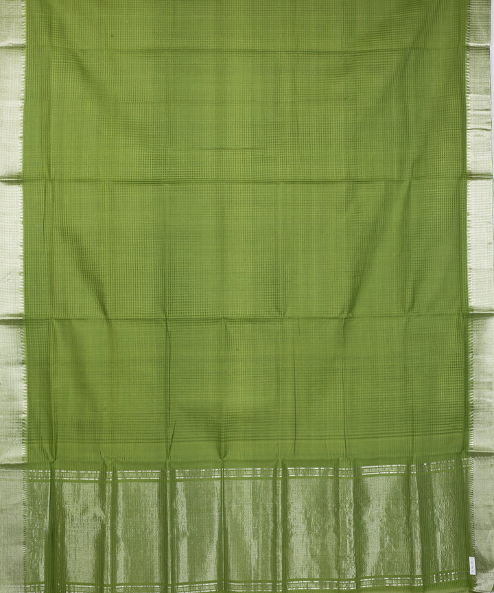 Olive green Silver zari border handloom mangalagiri cotton saree