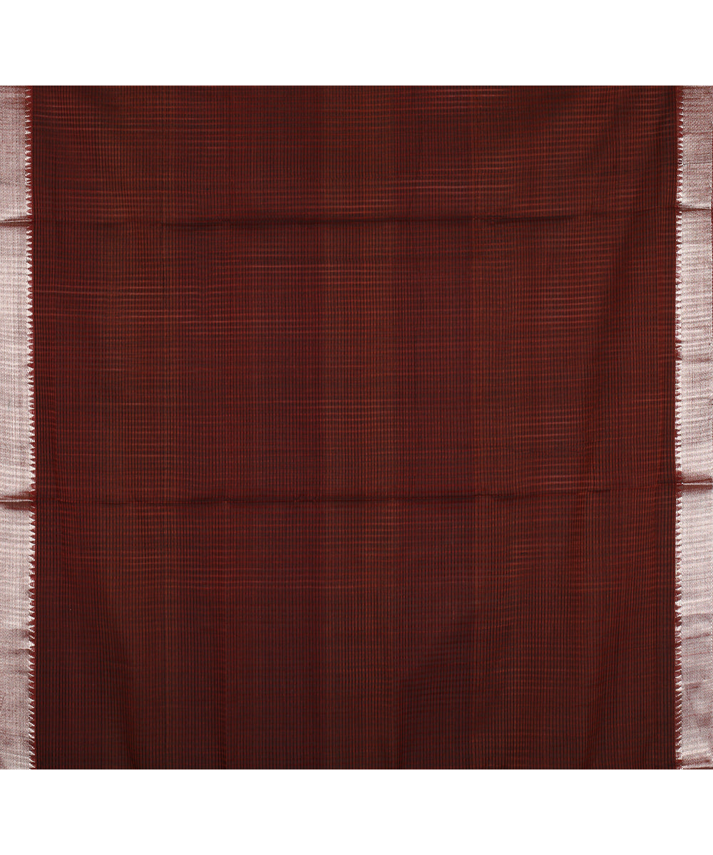 Brown Silver zari border cotton handwoven mangalagiri saree