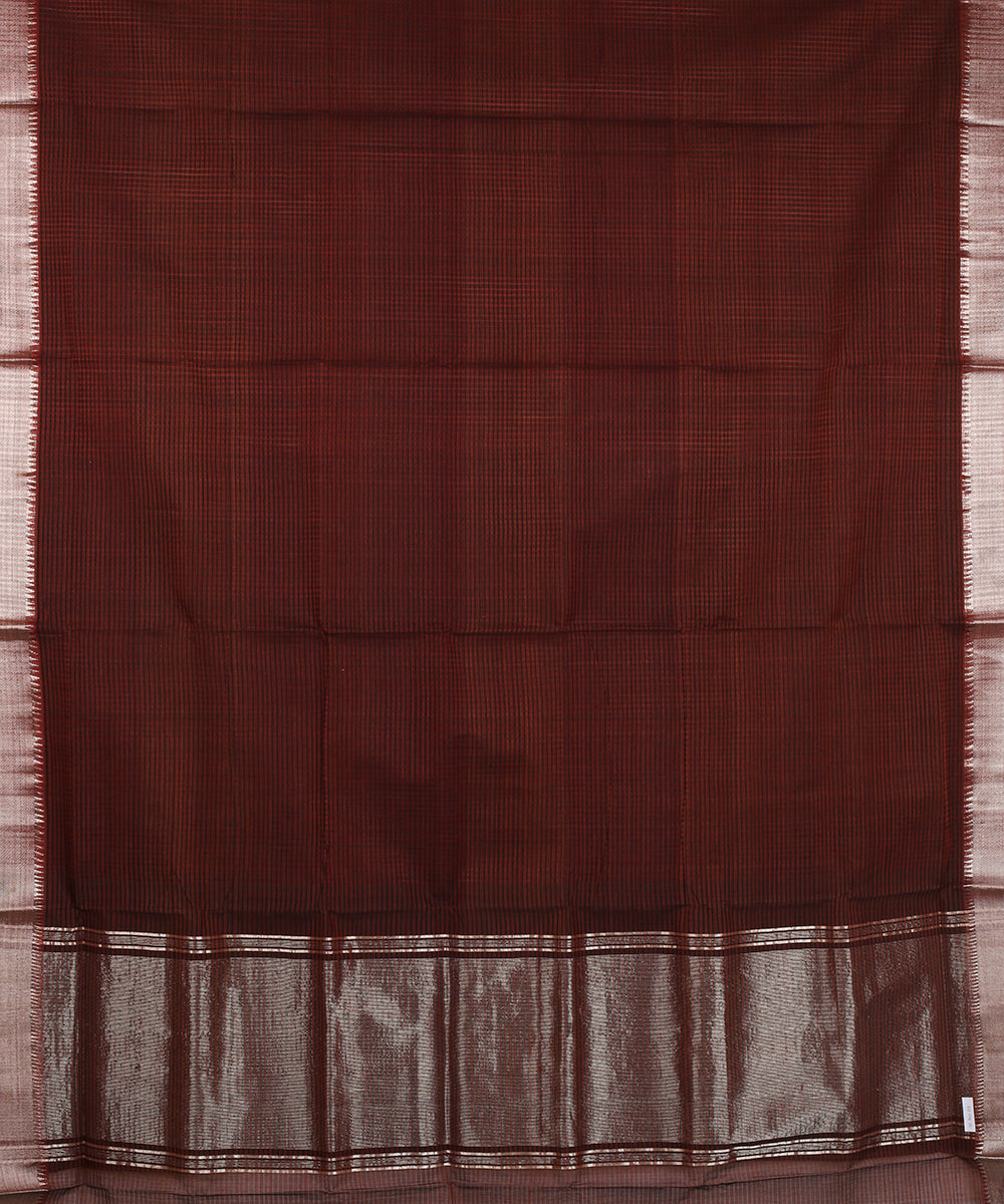 Brown Silver zari border cotton handwoven mangalagiri saree