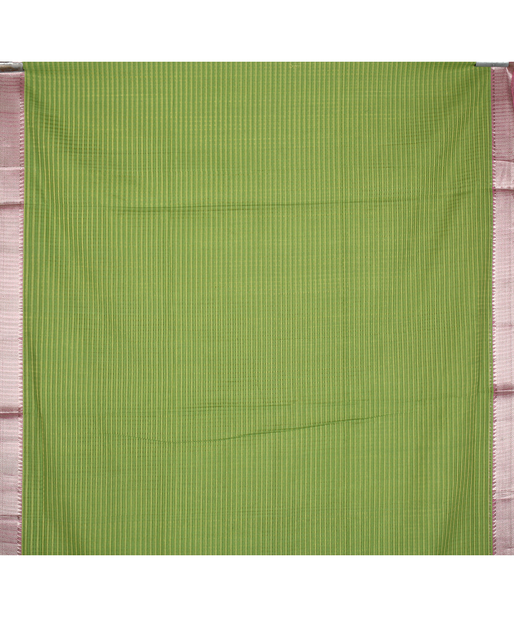 Olive green silver zari border handwoven mangalagiri cotton saree