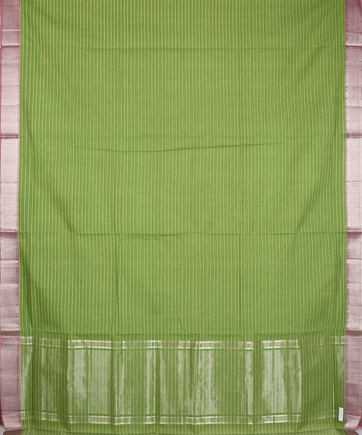 Olive green silver zari border handwoven mangalagiri cotton saree