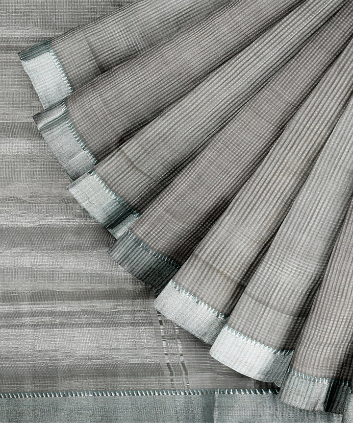 Grey Silver zari border handwoven mangalagiri cotton saree