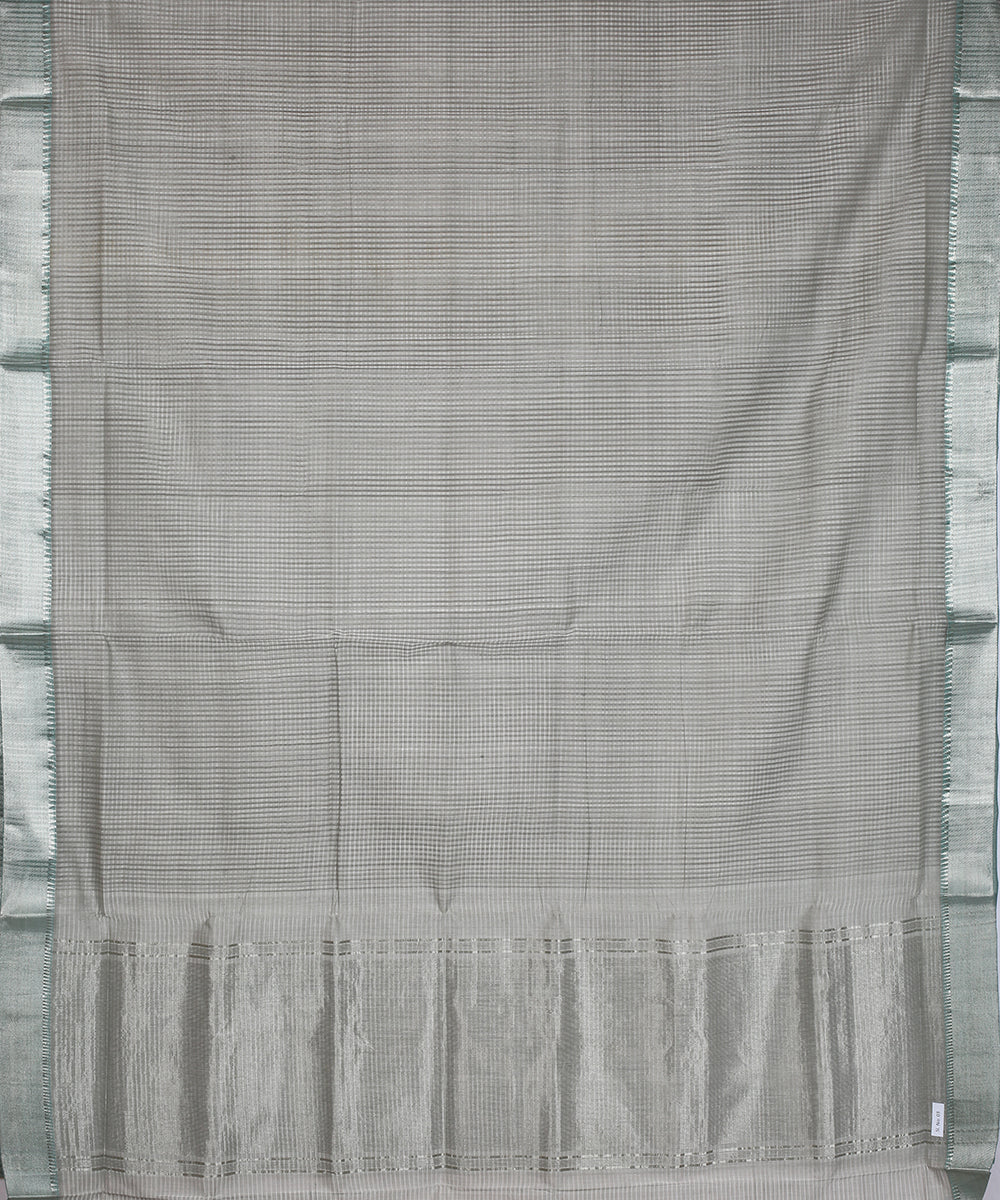 Grey Silver zari border handwoven mangalagiri cotton saree