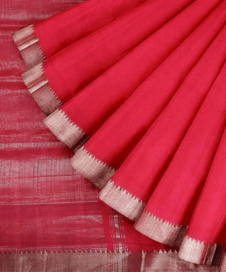 Red Silver zari border handwoven mangalagiri cotton saree