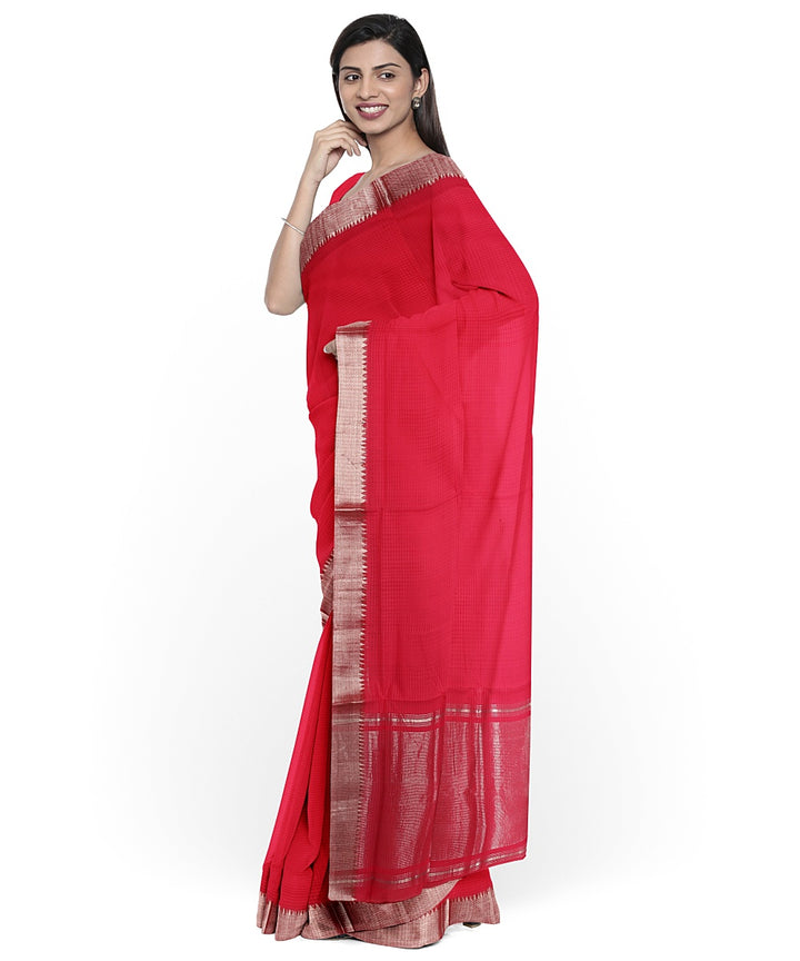 Red Silver zari border handwoven mangalagiri cotton saree