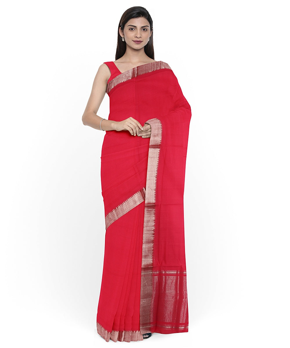 Red Silver zari border handwoven mangalagiri cotton saree