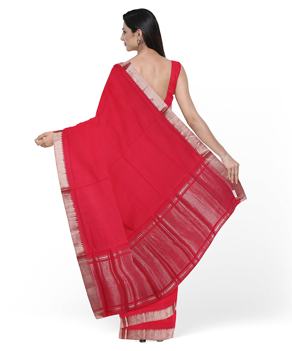 Red Silver zari border handwoven mangalagiri cotton saree