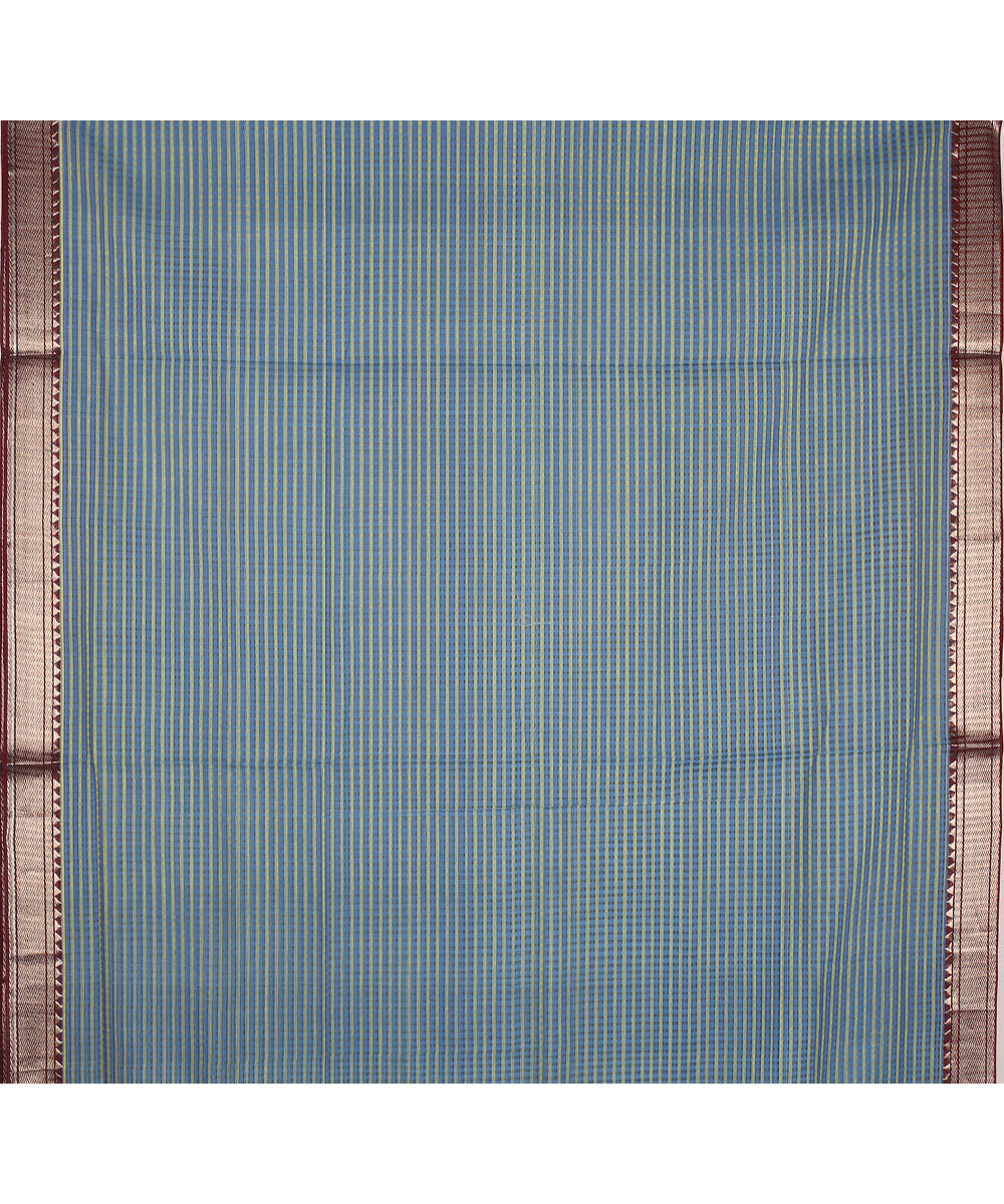 Cyan blue gold zari border handwoven mangalagiri cotton saree