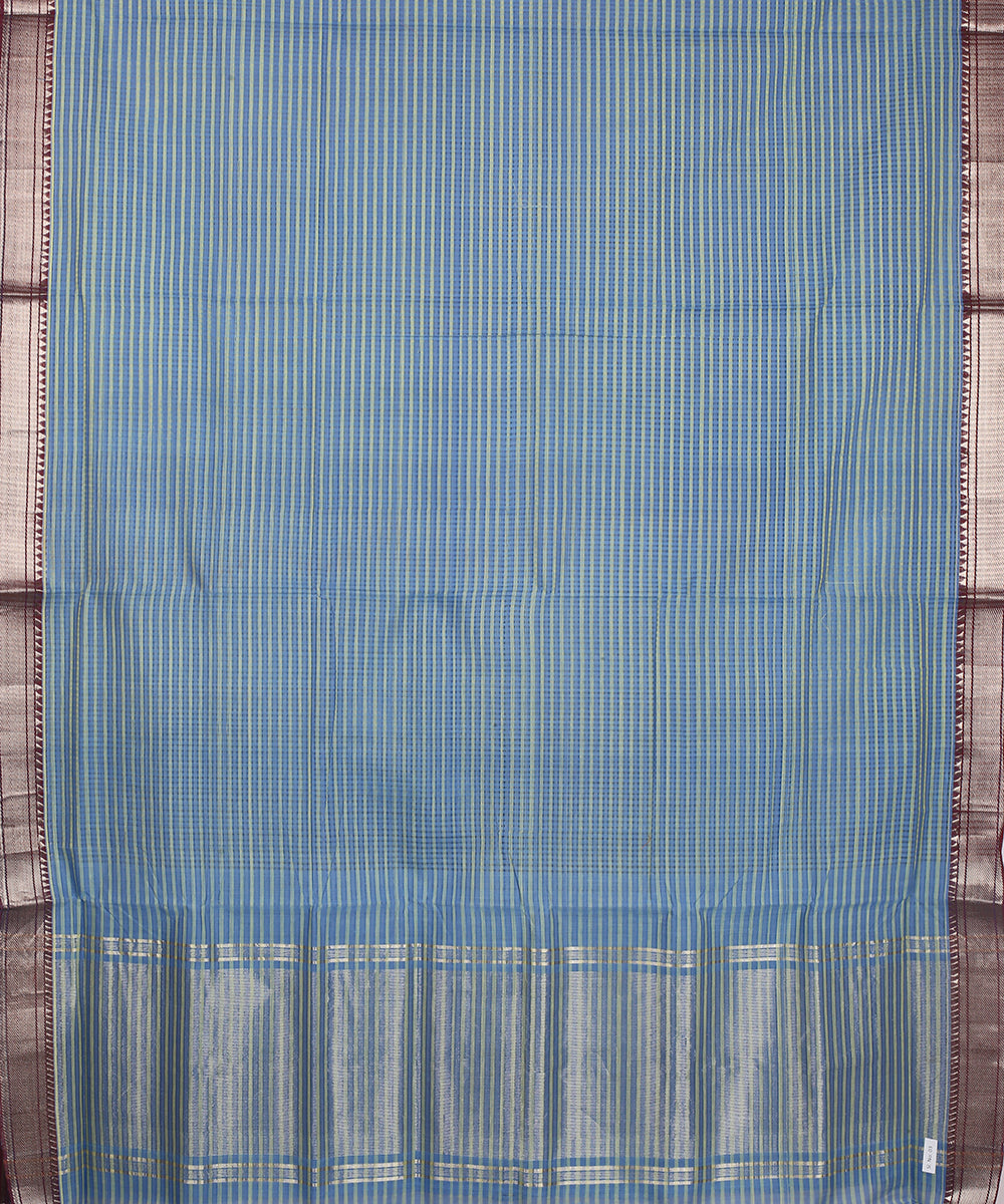 Cyan blue gold zari border handwoven mangalagiri cotton saree