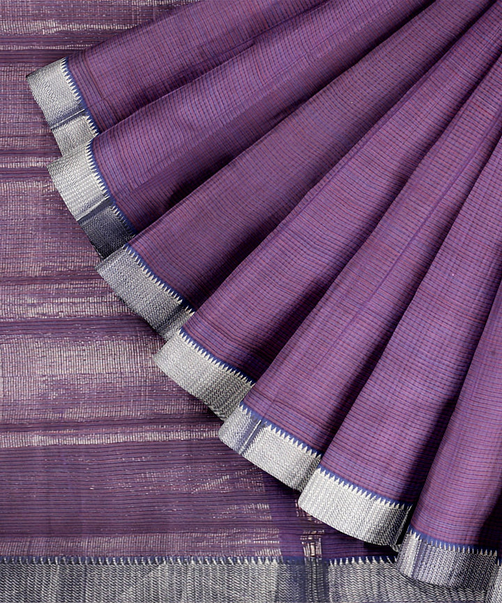 Violet silver zari border handwoven mangalagiri cotton saree