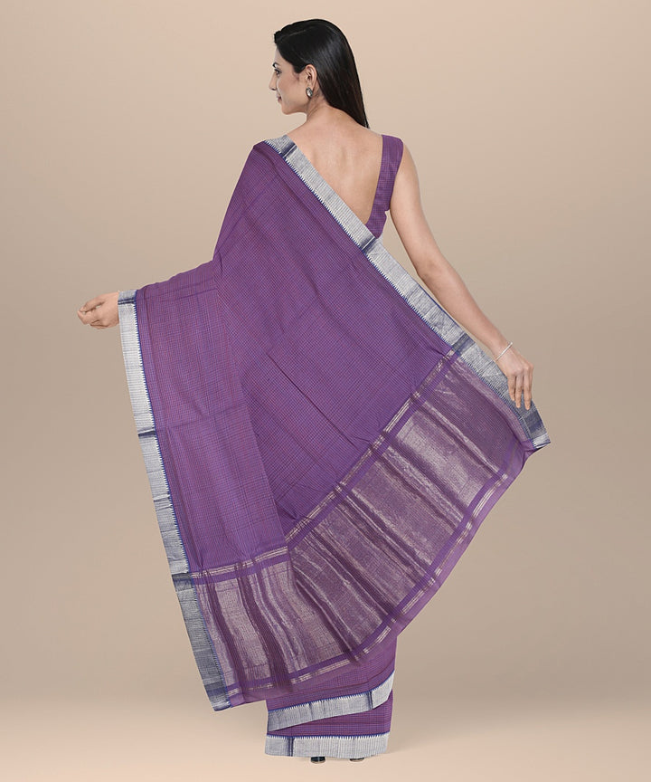 Violet silver zari border handwoven mangalagiri cotton saree