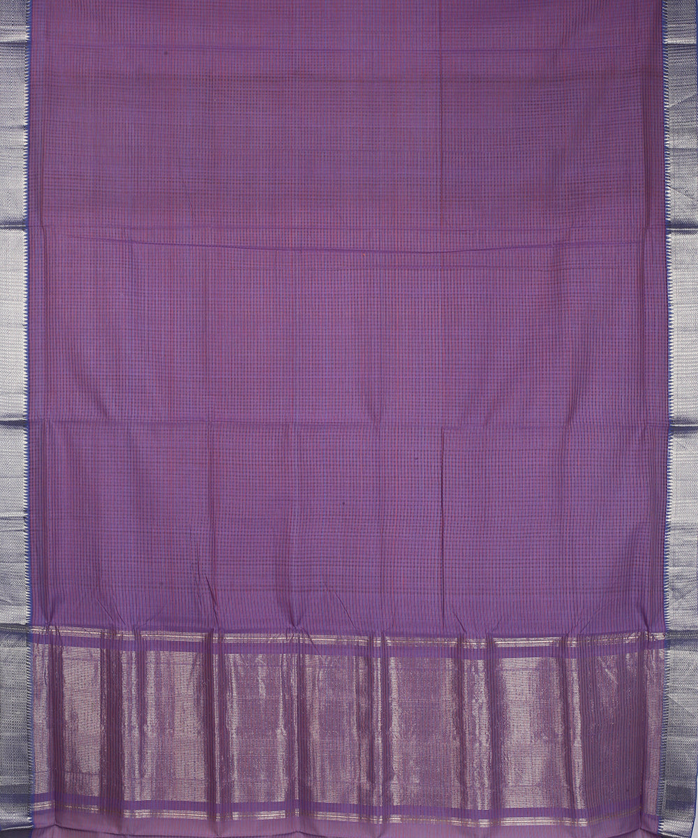 Violet silver zari border handwoven mangalagiri cotton saree