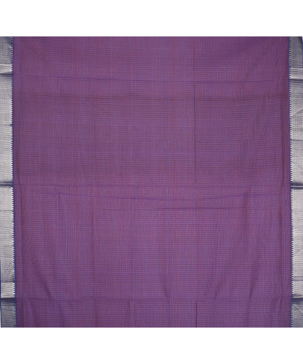 Violet silver zari border handwoven mangalagiri cotton saree