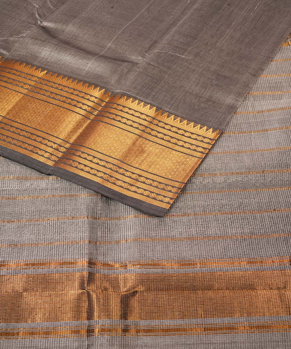 Grey handwoven mangalagiri cotton silk saree